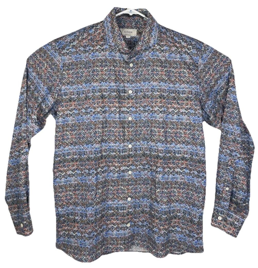 Eton Dress Shirt Mens XL 17 43 Contemporary Fit Multicolor Floral Long Sleeve